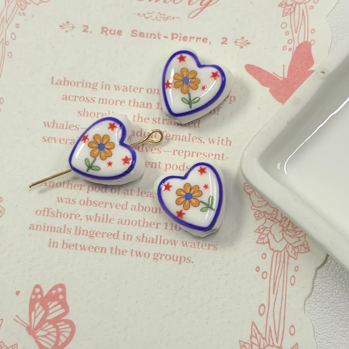 5pcs Love Printed Ceramic Beads for DIY Jewellery